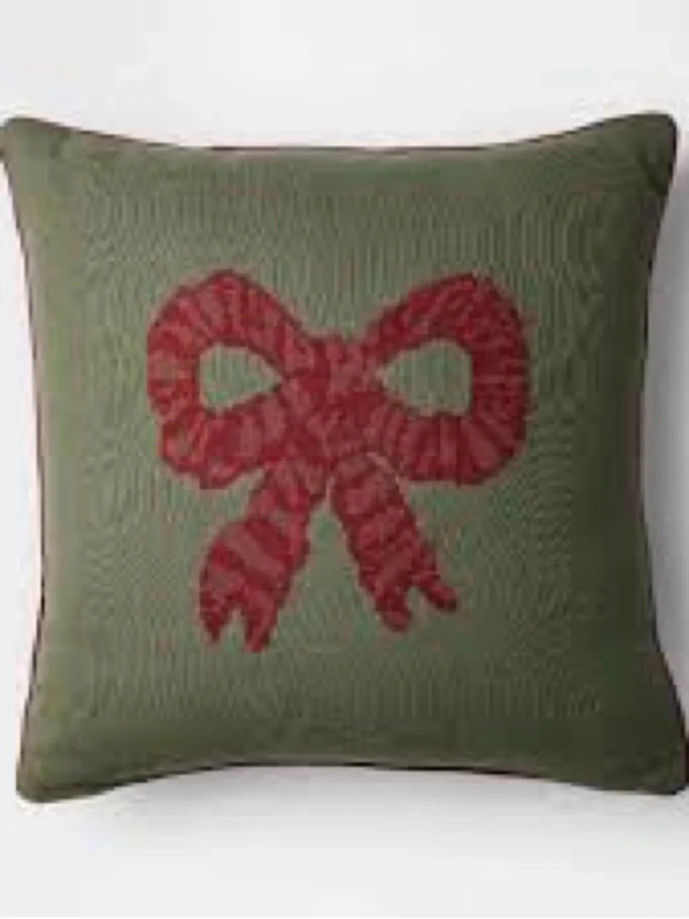 NEW Threshold Studio McGee 20” Dark Green w/Red Bow Accent Pillow